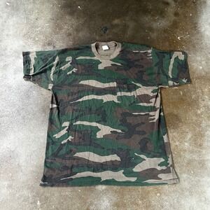 Duck Bay Pocket T-Shirt Mens XL Green Camo Excellent Vintage Single Stitch USA